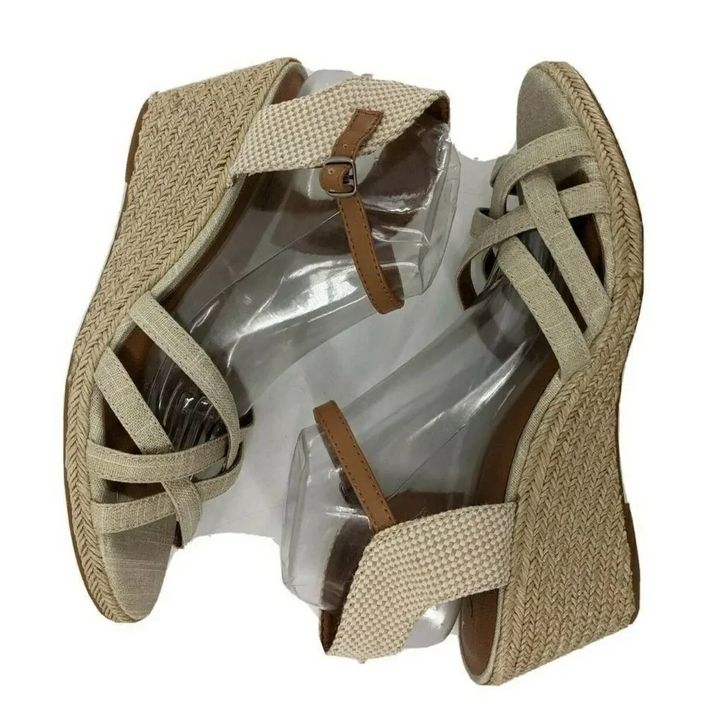 Lucky Brand Womens Jute Strappy Wedge Espadrille Sandal Size 11 Minimalist‎